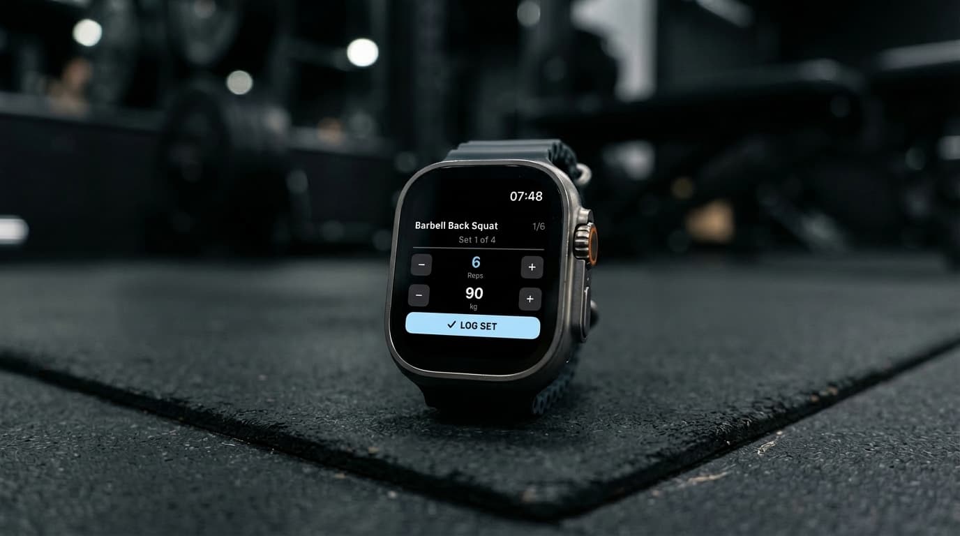 Apple Watch Ultra logging a Barbell Back Squat in the gym