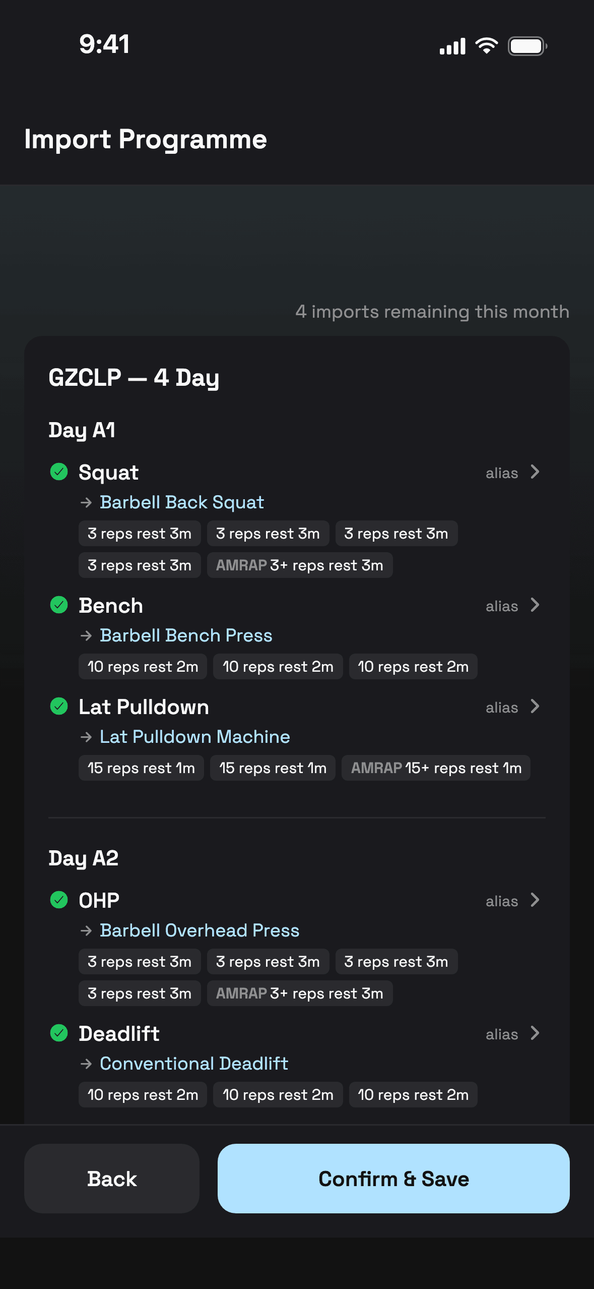 The same programme as structured days, ready to train